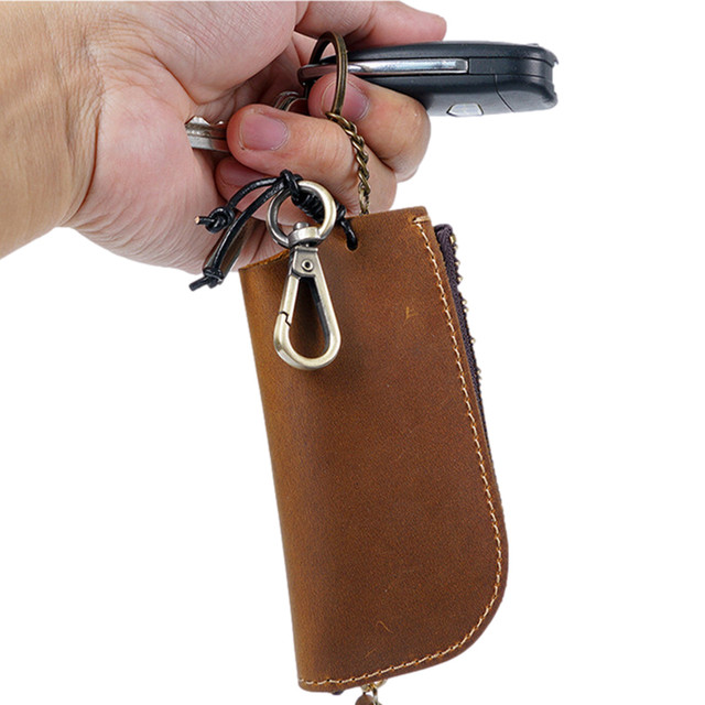 New Genuine Leather Housekeeper Keychain Car Key Holder Men Zipper